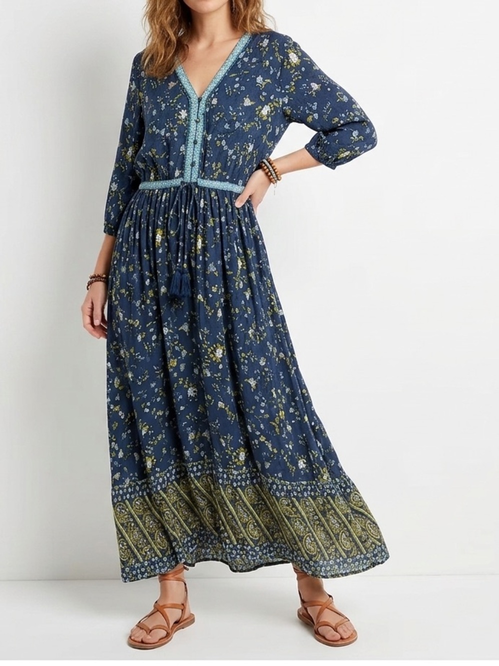 American Rag Blue and Yellow Floral Maxi Dress
